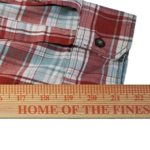 NWT Wrangler Men’s Sz 2XL Stretch Red Plaid Stripe Long Sleeve Shirt Button Down - Picture 10 of 11